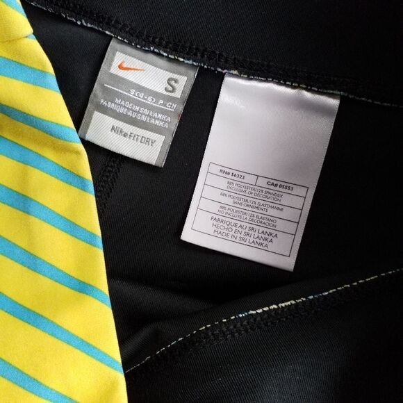 Nike Dry Fit Capri Split hem Leggings Wide Leg Black Yellow Blue Yoga size Small - Picture 4 of 13